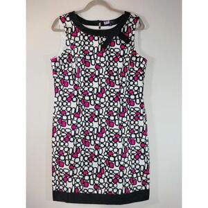 Tahari Arthur S Levine Pink Black White Geometric Mod Bow Sheath Dress 10P